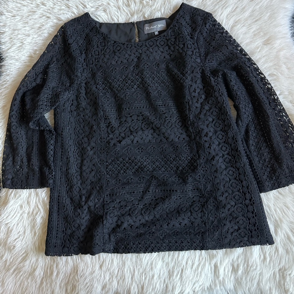 Michael Stars Black Crochet Lace Bell Sleeve Blouse